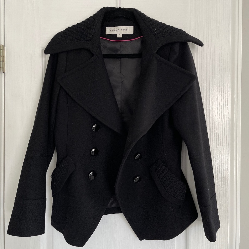Trina Turk Black Wool Peacoat